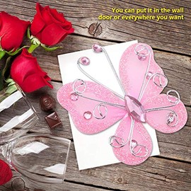 Mariposas de organza, 24 piezas de malla transparente con purpurina, mariposa, boda, fiesta, ropa, decoración, suministros de bricolaje (rosa)