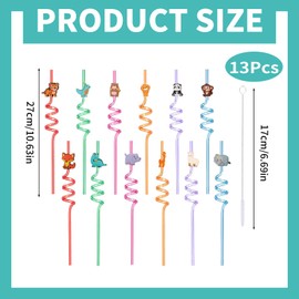 Embhlitfe Pack of 12 Children's Drinking Straws, Animal Straws, Reusable Straws, Colourful Animal Party Straws for Children's Birthday Party Decorations, Christmas, Party Accessories