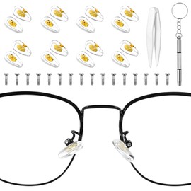 Screw-in Eyeglass Nose Pads, 8 Pairs Soft Silicone Eyeglass Nose Pads Metal Core Air Chamber Glasses Noses Pad Replacement Kit with Micro Screw and Screwdriver (Gold)