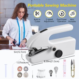 Handheld Sewing Machine, Mini Portable Hand Sewing Machine for Beginners, Electric Sewing Machines for Beginners with 2 Speeds & Dual Electric Power Mode, Suitable for Adults, DIY, Home, Traveling