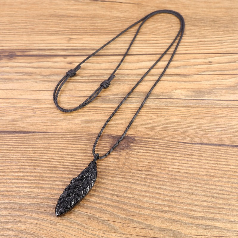 COAI Women's Feather Black Obsidian Necklace