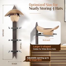 Cowboy Hat Rack for Wall, Cowboy Hat Holder Wall Mount Holds up to 4 Hats, Wooden Western Rustic Metal Hat Hanger with Arrow Sign Board, Hat Organizer for Western Hat, Fedora, Sun Hats (1 pack)