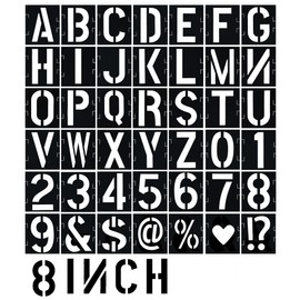 8 Inch Letter Stencils 42 Pcs ReusableTemplates Symbol Numbers Interlocking Stencil Kit Plastic Number Stencils for Wood,Wall,Paper,Fabric,Glass,Signage,DIY Art Projects