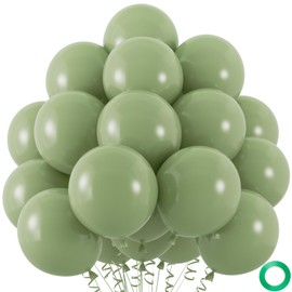 50pcs Sage Green Balloons, Helium Quality 12inch Neutral Olive Green Party Balloons for Wedding Birthday BOHO Baby Shower Party Decorations (With Ribbon & Glues)