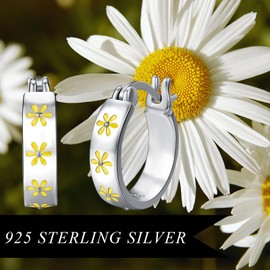 Daisy Hoop Earrings 925 Sterling Silver Daisy Huggie Earrings Hypoallergenic Daisy Hoop Huggie Earrings Daisy Jewellery Gift for Women Girls
