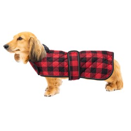 Geyecete Waterproof Warm Thermal Quilted Dachshund Coat with Warm Fleecy Lining Inside,Outdoor Dog Apparel with Adjustable Bands for Small,Medium Dog-Red-XS