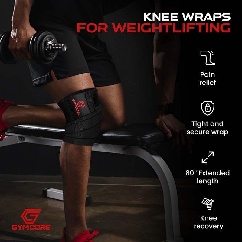 GYM CORE Knee Wraps - 80" Heavy Duty Knee Brace