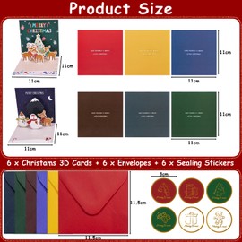 Tarocat Pack of 6 3D Christmas Greeting Cards, Christmas Cards Pop-Up, 3D Christmas Card Pop-Up Card, Pop Up Christmas Card for Family Friends Christmas Greetings
