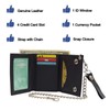 BLACK GENUINE LEATHER Trifold Biker's Wallet ID Card Holder w/Chain