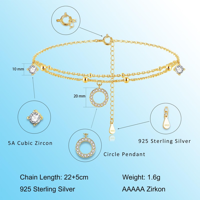 Cangall Silver Women's Anklets, 925 Sterling Silver Ankle Bracelets for