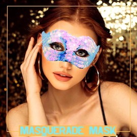 Auwoyss Masquerade Mask for Women Shiny Sequins Women Masks Mardi Mars Costume Mask Venetian Prom Party Face Masks (Blue)