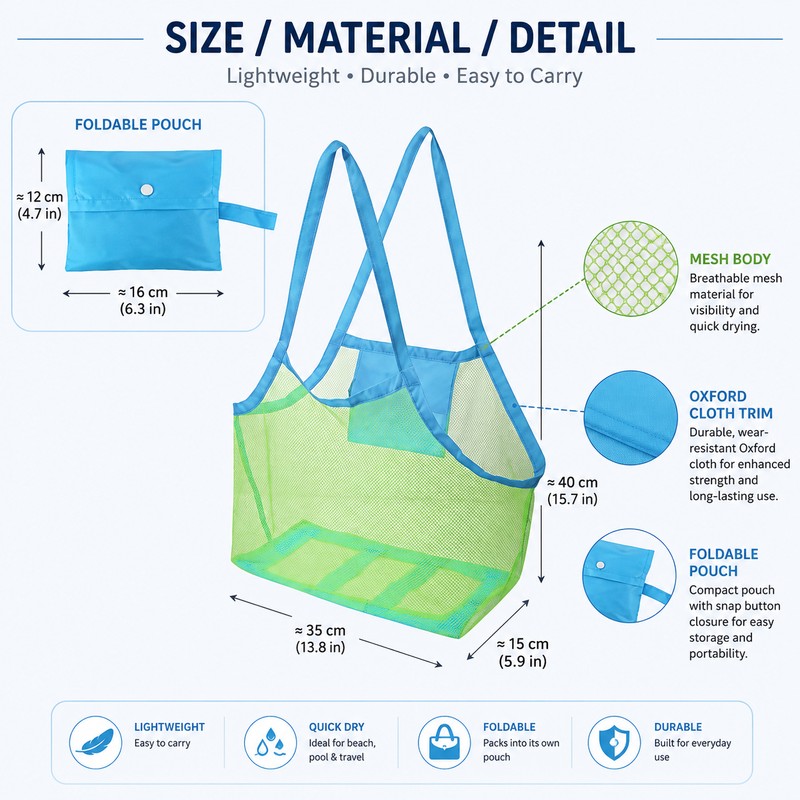 Portable Mesh Beach Bag for Kids’ Toys – Anti-Sand Large-Capacity