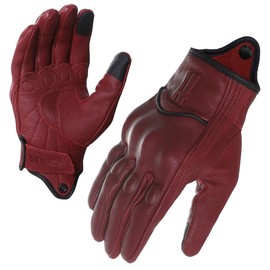 Harssidanzar Womens Full Finger Goatskin Leather Touchscreen Motorcycle Gloves GL016, Oxblood,Size M