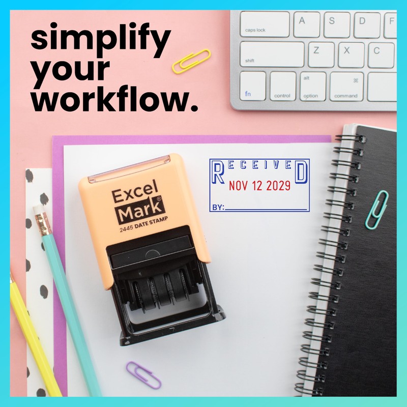 ExcelMark 2445 Date Stamp with Text - Blue and Red