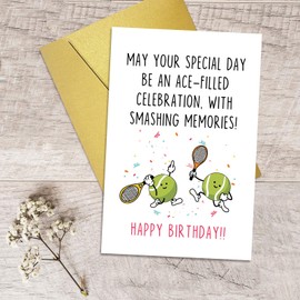 Qiliji Cute Tennis Birthday Card for Him Her, Funny Birthday Card for Kids Boy Girl, Sports Themed Birthday Card for Tennis Lover, Ace-Filled Celebration with Smashing Memories