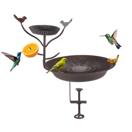 CaliDecor Deck Mounted Bird Bath and Feeder, 2 in 1 Balcony Birdbaths for Deck Railing with Removable Clamp, Cast Iron Bird Decor for Porch Patio Garden