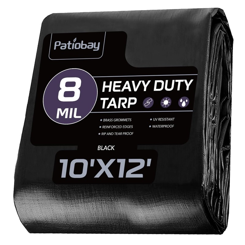 Patiobay Tarp 10x12 Feet, 8 Mil Waterproof Tarps Heavy Duty