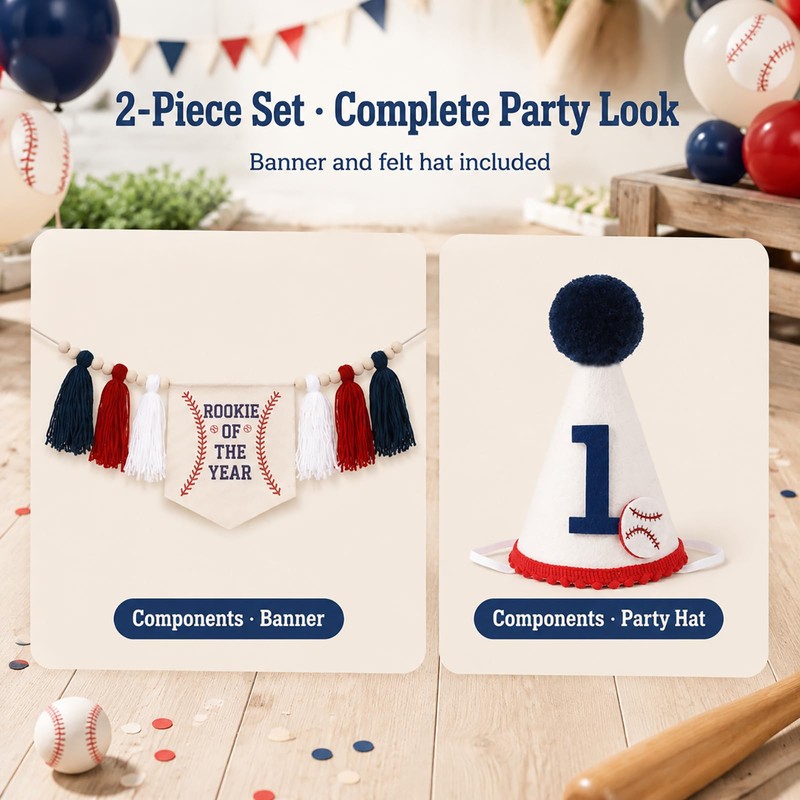Rookie of the Year First Birthday Baseball High Chair Banner