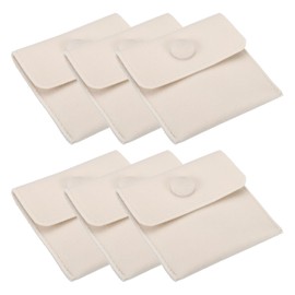 PATIKIL 7x7cm Jewelry Pouches with Snap Button, 6 Pack Velvet Jewelry Pouches Portable Soft Storage for Necklace Bracelet Earring Watch Rings Brooch, Beige