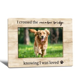 WTOGQ Pet Dog Memorial Picture Frame, Sympathy Bereavement Gifts for Loss of Dog Cat, Rainbow Bridge Dog Memorial Photo Frame 4x6, Dog Memory Wooden Photo Picture Frames for Desk Tabletop Decor