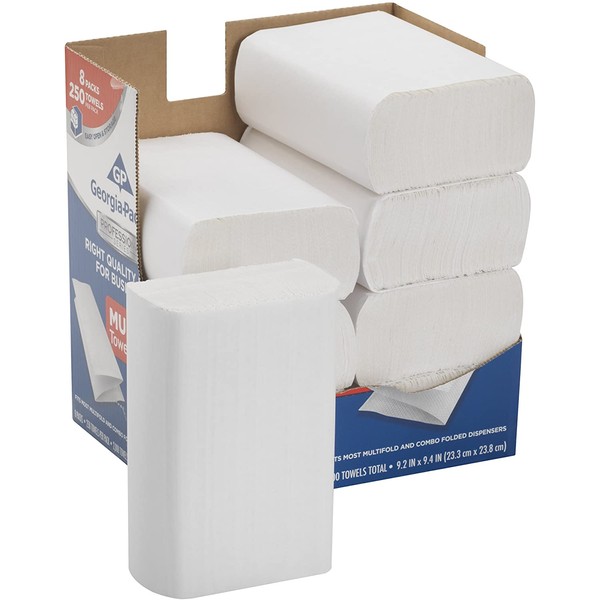 Georgia-Pacific Professional Series Premium 1-Ply Multifold Paper Towels by GP PRO (Georgia-Pacific), White, 2212014, 250 Towels Per Pack, 8 Packs Per Case