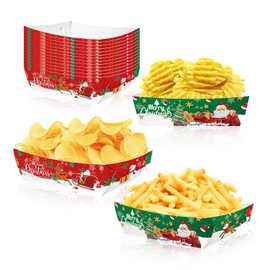 Nenluny 24pcs Christmas Paper Food Trays Christmas Party Paper Trays Xmas Food Boats Disposable Snack Serving Trays for Christmas Party Decoration Supplies