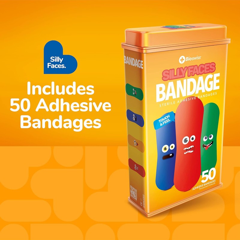 BioSwiss Bandages, Silly Faces Shaped Self Adhesive Bandage Set, Latex