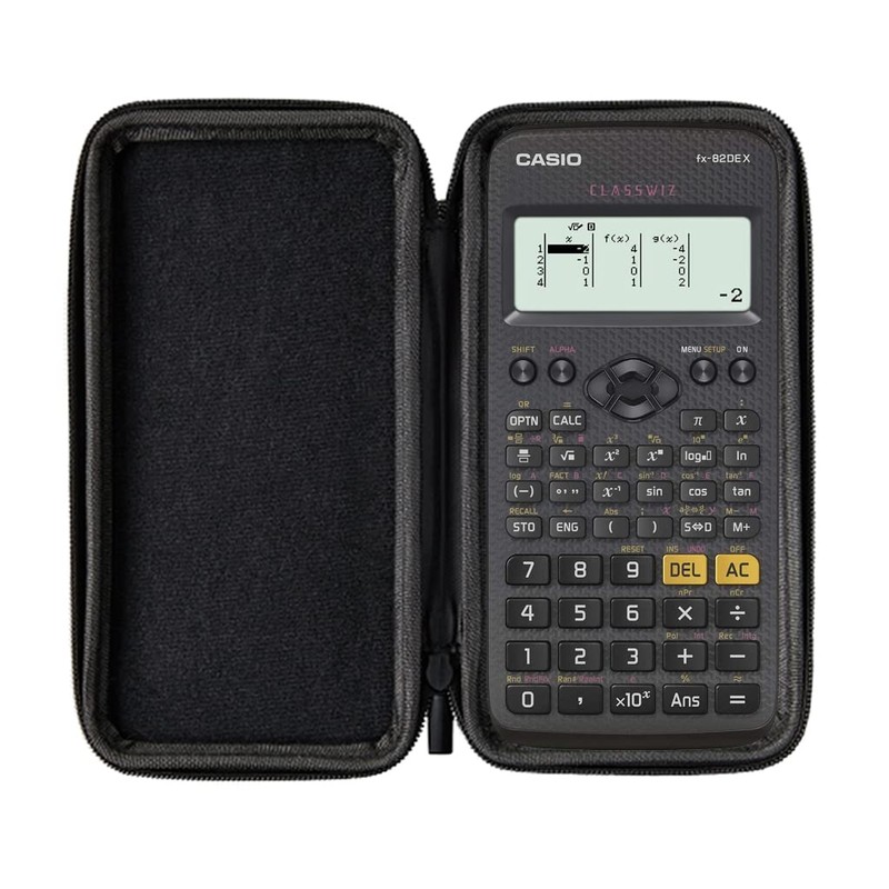 Casio fx-82DE X including a WYNGS protective case in Red