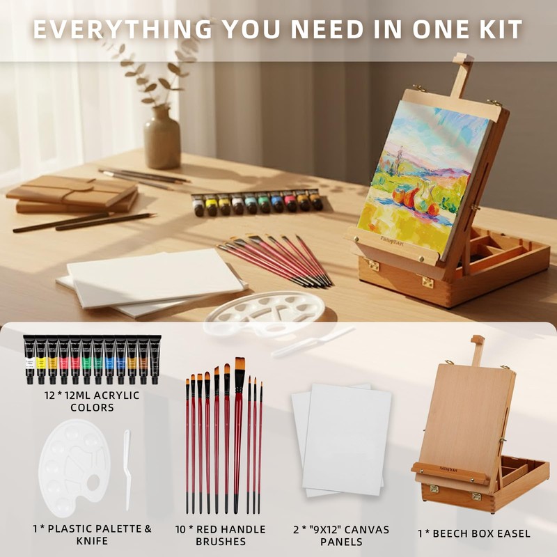 Falling in Art Beechwood Easel Box Set, 27 Pcs Tabletop