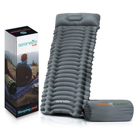 SereneLife Backpacking Air Mattress Sleeping Pad, Gray, One Size