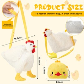 Shinylin 3 Pcs Cartoon Fluffy Chicken Bag Include 2 Pcs Cute Chicken Wallet Zipper Chicken Purse 1 Pcs Crossbody Chicken Plush Shoulder Bag Rooster Bag with Adjustable Shoulder Strap for Women Girls