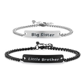 Big Sister and Little Brother Sibling Matching Bracelet Family Jewelry Gifts for Brother from Sister Set for 2 (Big Sister Little Brother Bracelet, Stainless Steel)