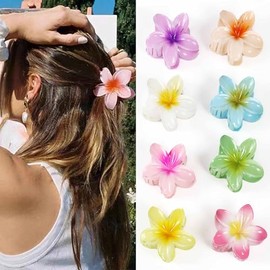 Kavya Kunststoff Blumen Haarklammer Groß 8 Stück, Blumen Spange Bunt Hawaii Blumenklammern - Schöne Karton Verpackt, Haarspange Damen & Mädchen Flower Hair Accessories