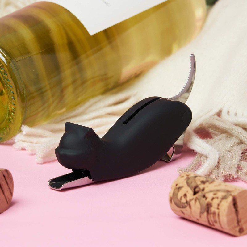 TrueZoo Allie the Black Cat Double Hinged Corkscrew, Novelty Wine