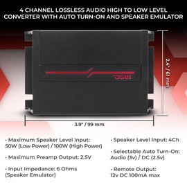 DS18 QHL4 4-Channel Lossless Audio High to Low-Level Converter with Auto Turn-On, Noise Rejection