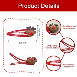 TRIXES 10PK Christmas Hair Clips - Festive Accessories Featuring Santa, Rudolf, Snowmen and Xmas Trees - 5-Pairs of Red Hair Clips