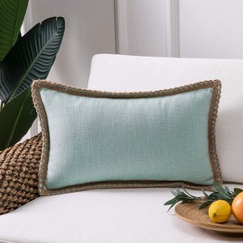 Phantoscope Farmhouse Decorative Throw Pillow Cover Burlap Linen Trimmed Tailored Edges Outdoor Pillow Light Turquoise 12 x 20 inches, 30 x 50 cm