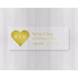 60ct - Wedding Invitation Return Address Labels in Gold Foil on Clear Transparent Stickers (#307-CF)