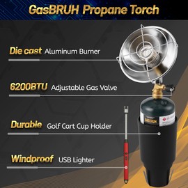 GasBRUH Golf Cart Heater with Cup Holder-Control Valve,Portable 6200BTU Outdoor Propane Heater with Windproof USB Lighter, Fits Most Golf Cart EZGO, Yamaha & Club Car (Fuel Not Included)