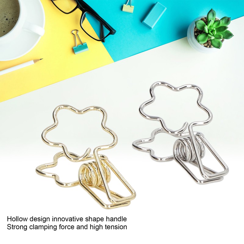 100pcs Binder Clips Gold Silver Flower Shape Metal Hollowed Long