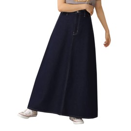 Select Triberry n-5055 Women's Long Skirt, Denim Skirt, Large Size, Leg Lengthening Effect, Thin Charming, Elastic Waist, Beautiful Silhouette, A-Line, Adult Casual, Long Length, Woman, Housewife,