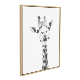 Kate and Laurel Sylvie Giraffe Animal Print Black and White Portrait Framed Canvas Wall Art by Simon Te Tai, 23x33 Natural