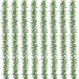 Dolicer 8 Pack Faux Eucalyptus Greenery Garland, 48FT Artificial Eucalyptus Leaves Vine, Fake Hanging Garlands Wedding Backdrop Arch Wall Table Party Decor (Grey Green)