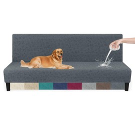 MAXIJIN Waterproof Futon Cover Full Size Washable Armless Sofa Bed Couch Cover Stretch Jacquard Futon Slipcovers Furniture Protector with Non-Slip Elastic Bottom (67"-82", Dark Gray)