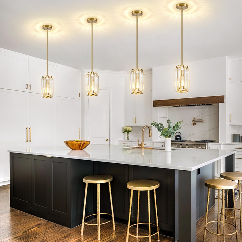 YSHomeStunn Gold Crystal Pendant Lights Kitchen Island 2-Pack Pendants Light