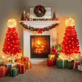 MRS 2 PCS Lighted Santa Hat Style Christmas Tree Set 4ft Artificial Tree with Lights