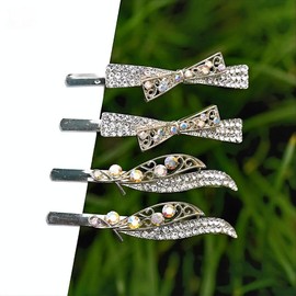 Decorative Crystal Hair Pins, Silver Rhinestone Hair Clips, Set of 4