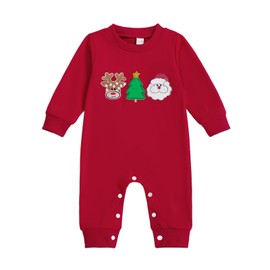 BemeyourBBs Newborn Baby Boy Fall Winter Clothes Long Sleeve Romper Jumpsuit Cute Infant One Piece Outfit (Christmas Tree Santa Reindeer Red, 6-12 Months)