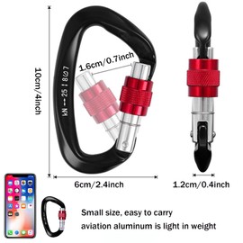 2 Clips de Mosquetón de 25 KN, Mosquetón Resistente con Bloqueo de Tornillo, Mosquetón de Aluminio, Certificado UIAA, Aluminio de Aviación, fuerte y liviano, adecuado para escalada en roca、Camping