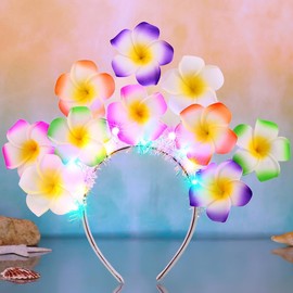 Yean Hawaiian Light Up Headband Plumeria Flower Hair Hoop Summer Beach Hair Accessories for Women (Color Light, One size)